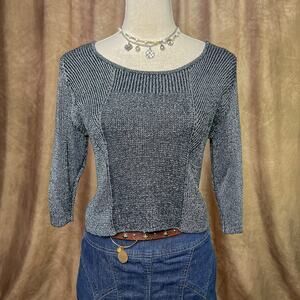 Vintage Y2K Sweater Princess Vera Wang Metallic Knit Cropped Gray Indie Sleaze